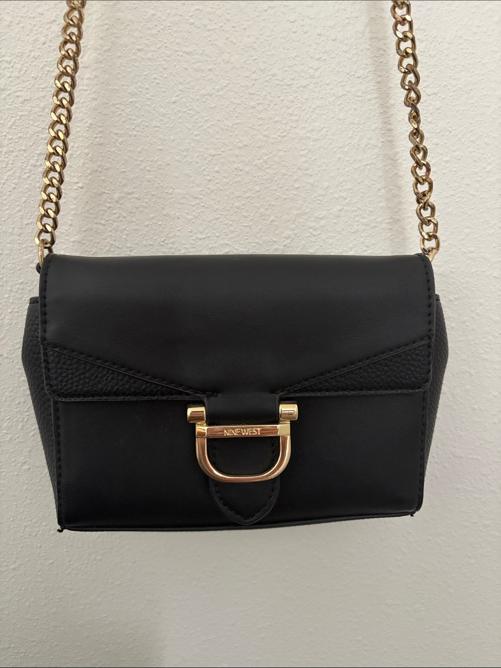 Nine West Black Crossbody with Gold Chain and D-Ring Accent